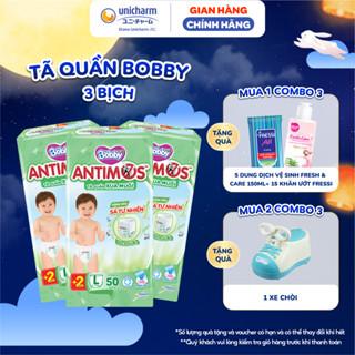 Combo 3 Tã Quần Xua Muỗi Bobby Antimos - Hàng Rào Sả Tự Nhiên - size M 52/L 50+2/XL 48+4/XXL 46+4