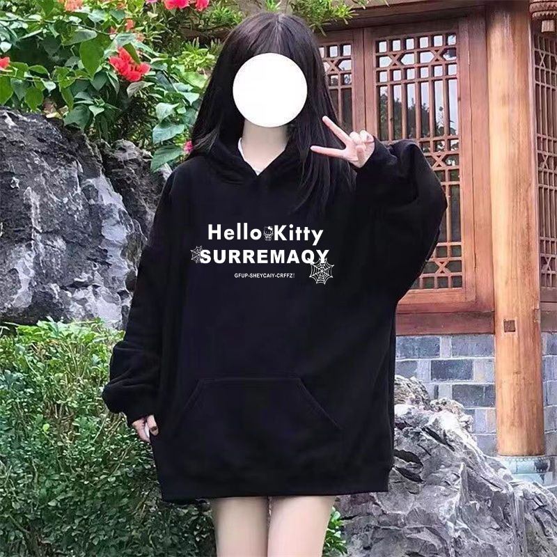 Ngọt Ngào Mát Hello Kitty Có Mũ Trùm Đầu Nam Nữ Đầu Thu Dễ Thương Ban Đầu Nhện Hello Kitty Rời ins Á