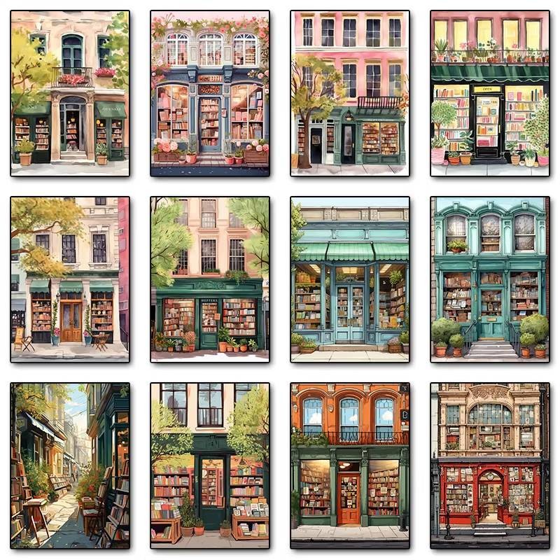 (P97) Poster Vintage Cửa Hàng Sách Áp Phích Thư Viện Thành Phố Phong Cảnh