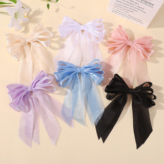 1 Chiếc Màu Đen Organza Nơ Lớn Tóc Ngọt Ngào Mát Phụ Kiện Tóc Cho Bé Gái Đuôi Ngựa Hairgripes