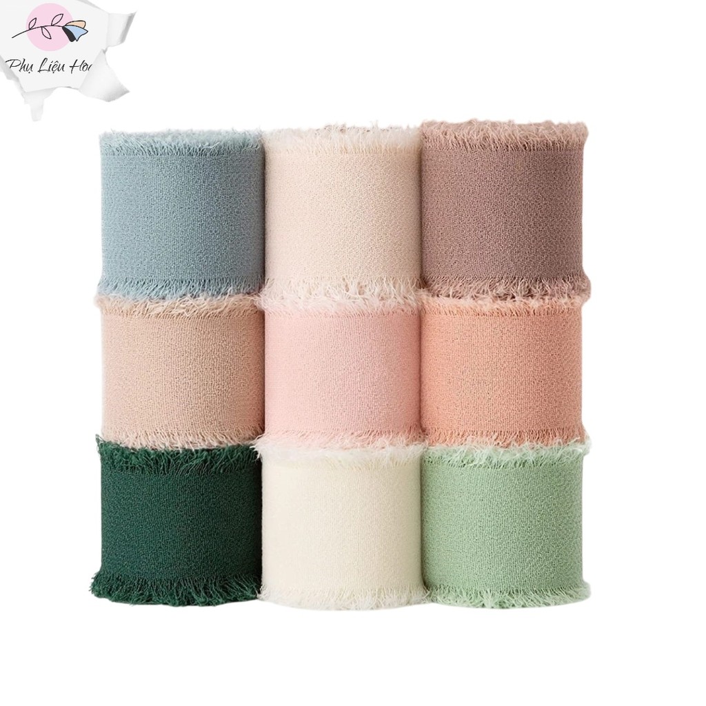 Cuộn ruy băng vải voan Chiffon xé tua viền 4cm x 5yard