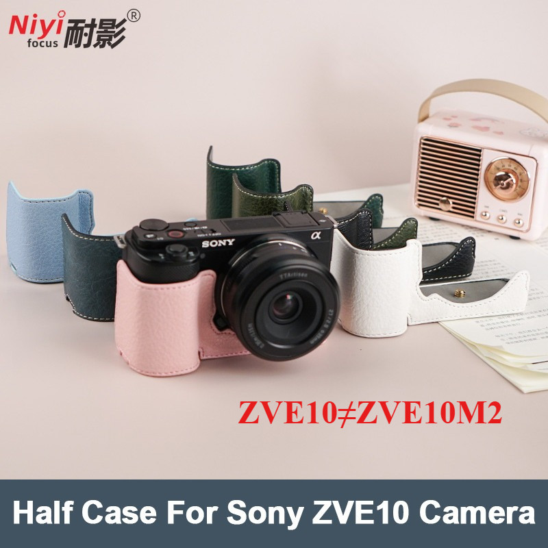 Sony ZVE10 Da PU Camera Nửa Túi Cho Sony ZVE10 MARK II ZVE10M2 Vỏ Bảo Vệ Đế Bao Da Phụ Kiện