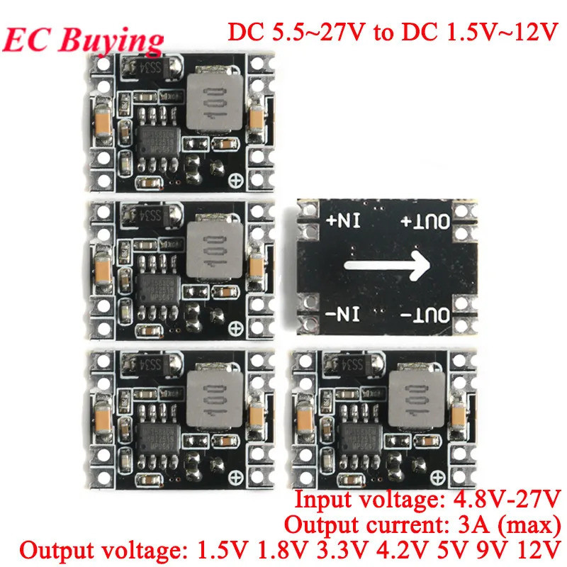 5 Cái / 1 Cái DC 5.5 ~ 27V sang 3.3 / 5 / 12V MP1584 DC-DC Buck Chuyển Đổi Mô Đun Nguồn Điện Mini Bộ