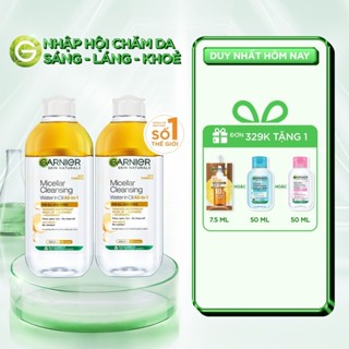 Bộ 2 nước làm sạch và tẩy trang cho da khô & trang điểm Garnier Micellar Water 400ml x 2