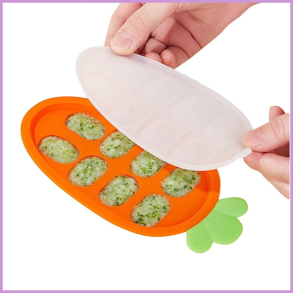 Hộp Đựng Thức Ăn Cho Bé Tủ Đông Nibble Cà Rốt Hình Khay Có Nắp Silicon Tủ Đông Cho Bé Nibble Tám Ngă