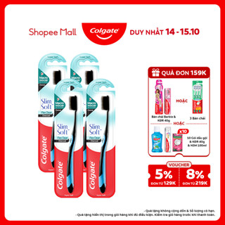 Bộ 4 Bàn chải Colgate Slimsoft Flex Clean Charcoal lông chải nguyên khối than hoạt tính kháng khuẩn