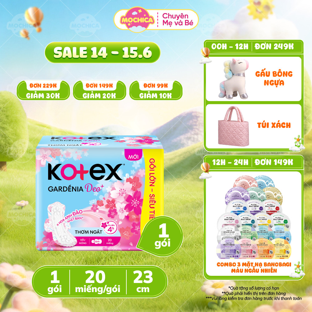 Băng vệ sinh Kotex Gardenia Deo 20 miếng, siêu mỏng mặt bông mềm mại - Mochishop _Mochica
