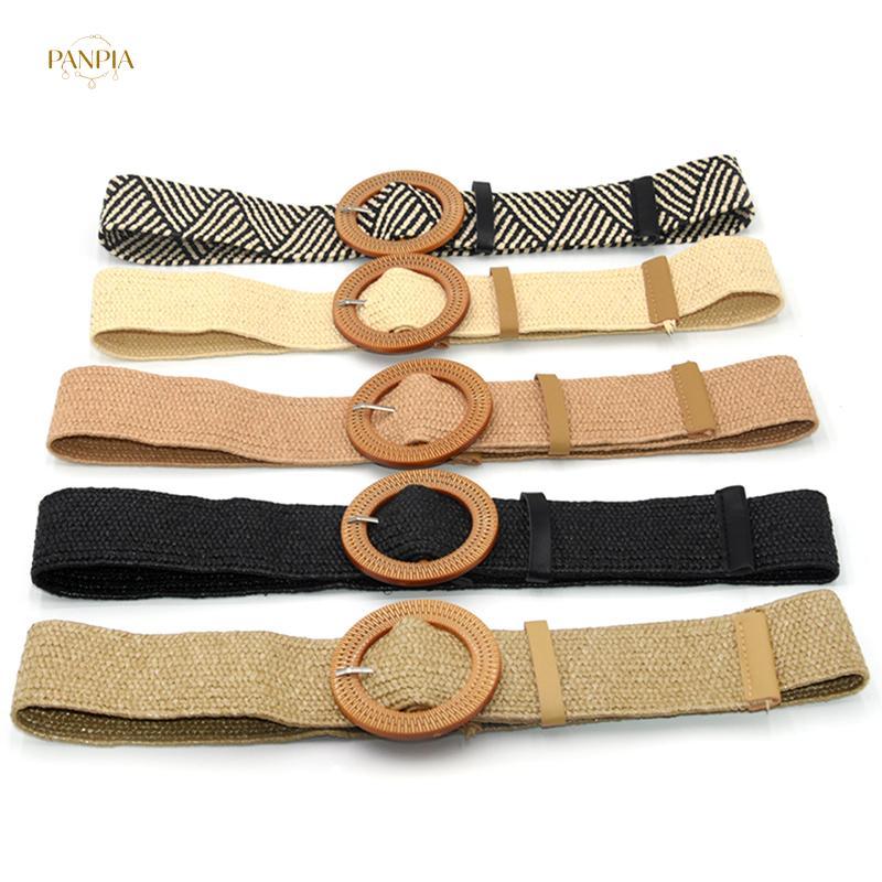 PNPIA- Thắt lưng thun nữ mùa hè tròn Bule Vintage Boho Rơm dệt thắt lưng thắt lưng