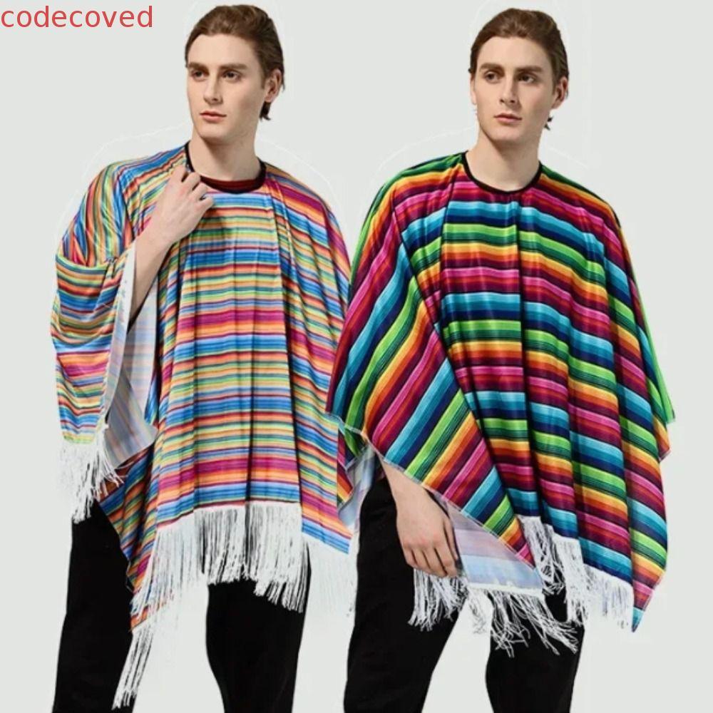 COSCOVED Trang Phục Mexico, Sọc Cầu Vồng Halloween Phong Cách Mexico Áo Choàng, Cosplay Đạo Cụ Cospl