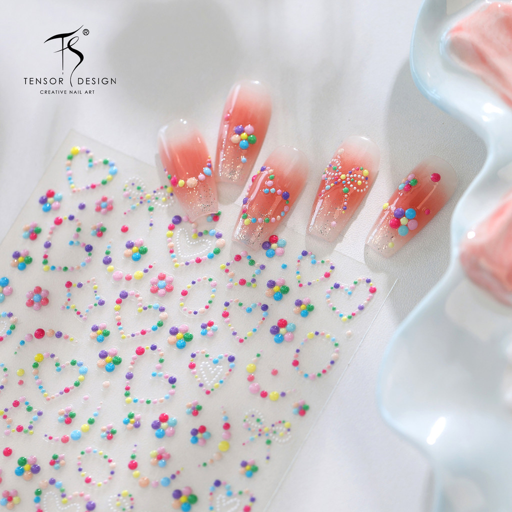 [Meow.Sensei] TENSOR Rainbow Candy Fensei Flower Nail Sticker M-1468 Dopamine Childlike Love Heart N