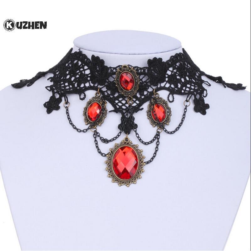 Chuột KUZHEN qua hình ảnh để zoom Hot-Ornate-Lace-Collar-Red-Crystal-Chain-Pendant-Nelace-Prom-Jewel