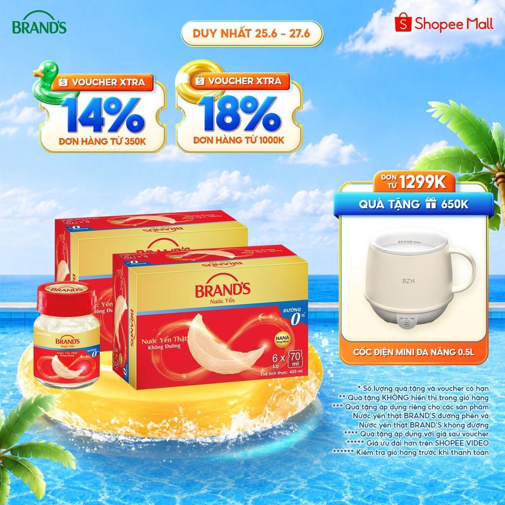 Combo 2 Nước yến thật BRAND'S Không Đường (70 ml x 6 lọ)