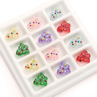 [15x16mm] Hạt cây thông Noel vẽ tay Thủy tinh Hạt cây thông Noel DIY Handmade Phụ kiện trang sức Giáng sinh 1 cái