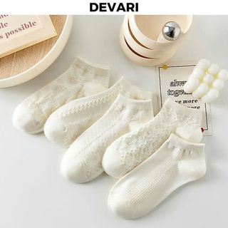 Combo 5 đôi tất vớ nữ cổ ngắn thoáng mát thấm hút tốt chống hôi chân tone trắng xinh xắn DEVARI T632
