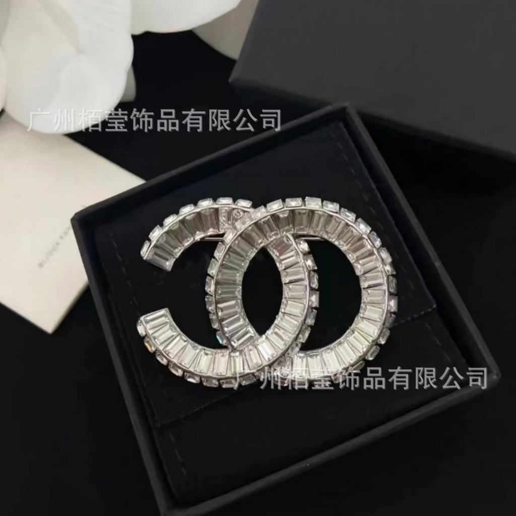Chất Lượng Cao Phong Cách Chanel Vuông Kim Cương Ánh Sáng Phong Cách Sang Trọng Đôi Chữ C Trâm Cài N