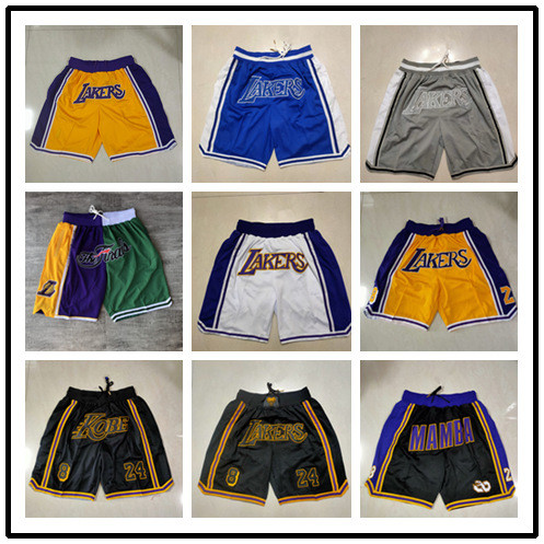 Quần short bỏ túi Lakers kobe 8-24 kobe Vàng Đen Retro Thêu Sweatpants