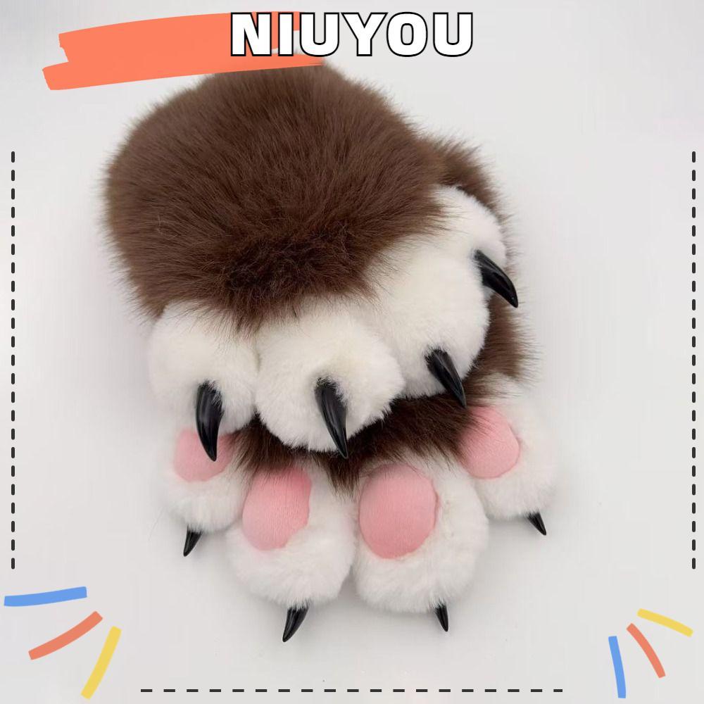 NIUYOU Furry Fursuit Găng tay, Găng tay trang phục cosplay ấm áp kêu, Phim hoạt hình dễ thương Plush