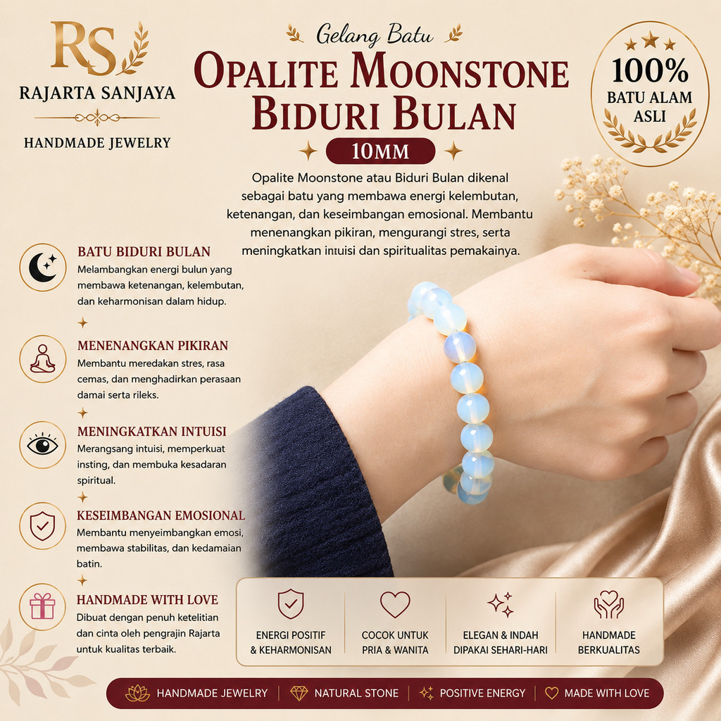 Vòng tay đá Opalite giả mặt trăng 10mm