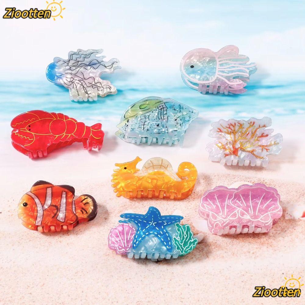 ZIOOTTEN Marine Organism Hair Claw, Chất liệu acrylic Kẹp tóc cá mập đầy màu sắc, Thiết kế sinh vật 