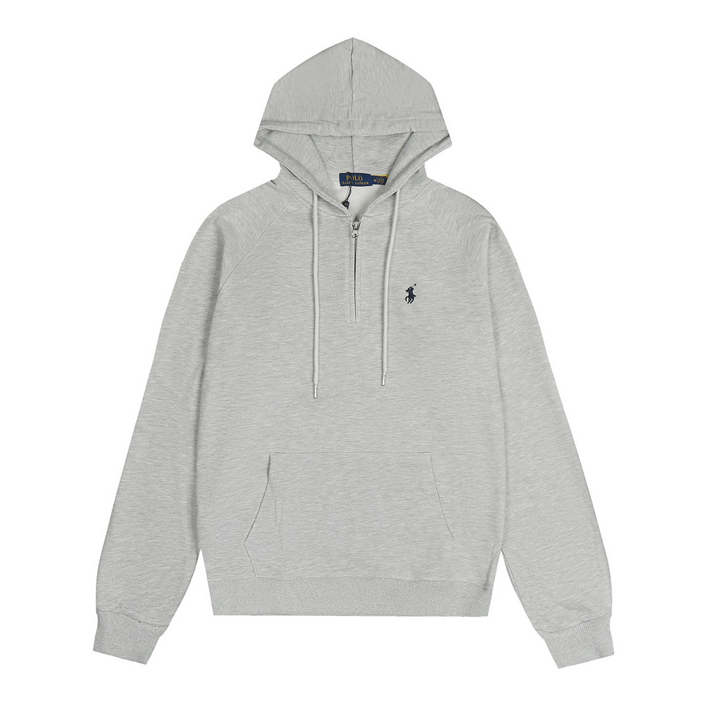 AB0V R-L Pony Thêu Nửa Dây Kéo Áo Khoác Cardigan Có Mũ Trùm Đầu Nam Nữ Cặp Đôi Áo