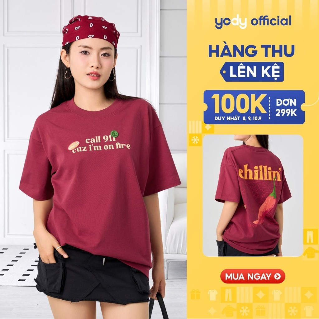 [Đồng giá] Áo thun unisex YODY form oversized in chữ Chillin vải cotton, mêm mại trên da UYTS25S153