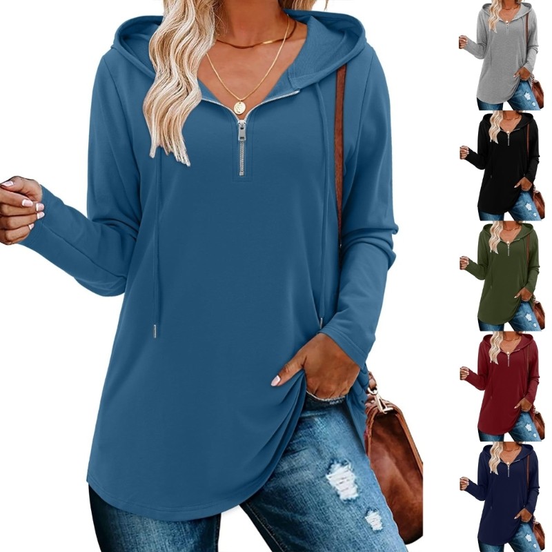 OMG Nữ Quarter Zip Eo Áo Chui Đầu Dài Có Mũ Trùm Đầu