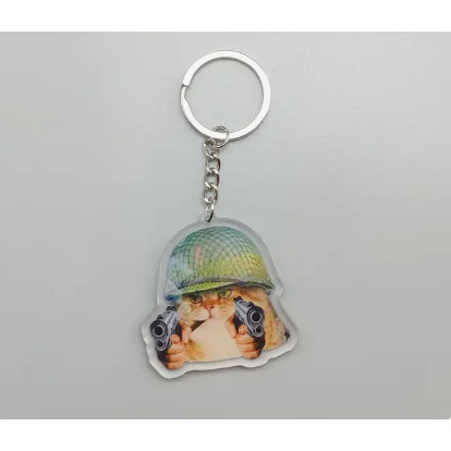 Móc treo Meme Mèo đen la hét Meme Mèo trong chiến tranh bằng arcrylic trong suốt