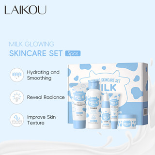 Hộp Quà Laikou Milk Glowing Gồm 5 Sản Phẩm: Tinh Chất Dưỡng Ẩm, Kem Nâng Tông, Toner Cấp Nước, Mang Lại Làn Da Rạng rỡ