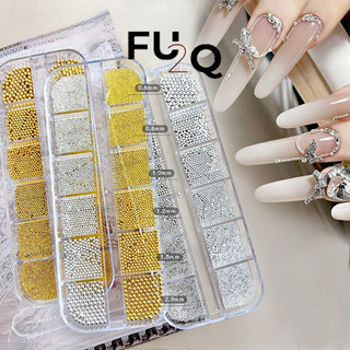 Bi Nail Khay 12 Ô Trang Trí Móng Tay – Bi Sắt, Bi Kim Loại, Hạt Gắn Móng Đa Kích Thước 0.6mm–2.0mm
