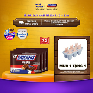 [Tặng Khay Làm Kem] Combo 3 túi Kẹo Socola Snickers Funsize 240g (12 thanh x 3)