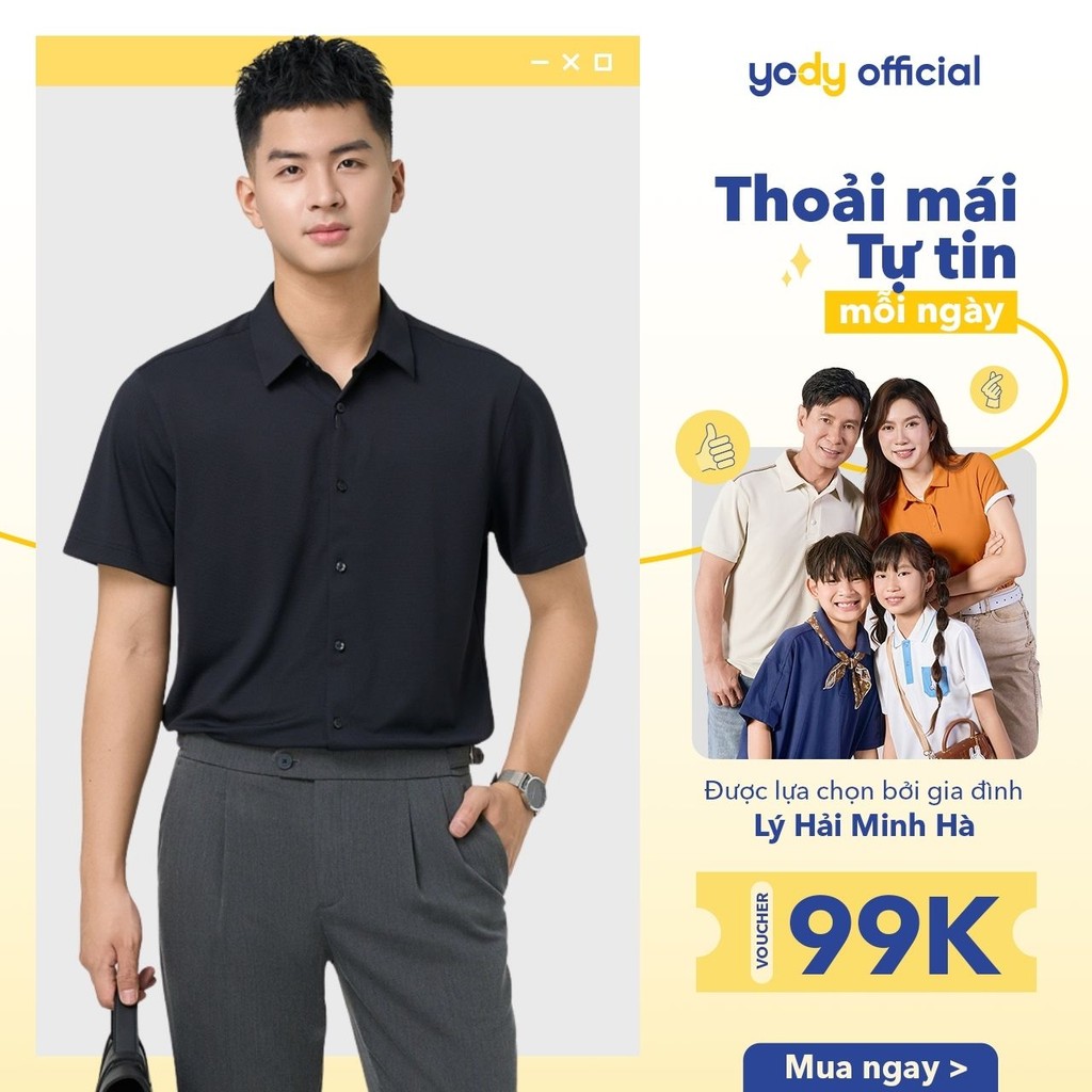 Áo sơ mi nam YODY cộc tay Business bề mặt tổ ong hoa văn jacquard thoải mái ít nhăn MOSH25S090