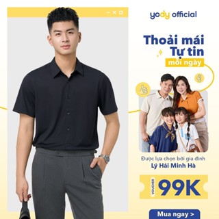 Áo sơ mi nam YODY cộc tay Business bề mặt tổ ong hoa văn jacquard thoải mái ít nhăn MOSH25S090