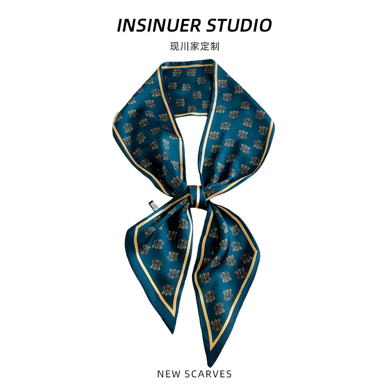 INSINUER [Ishihara Satomi] Khăn lụa nhỏ sọc nữ dài vừa vặn Nẹp trang trí đơn giản Streamer Tie Hair