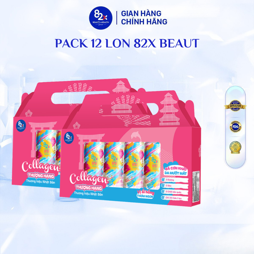 Pack 12 Lon Thực Phẩm Bổ Sung Collagen 82X Beaut Vị Ổi Hồng (245ml/lon)