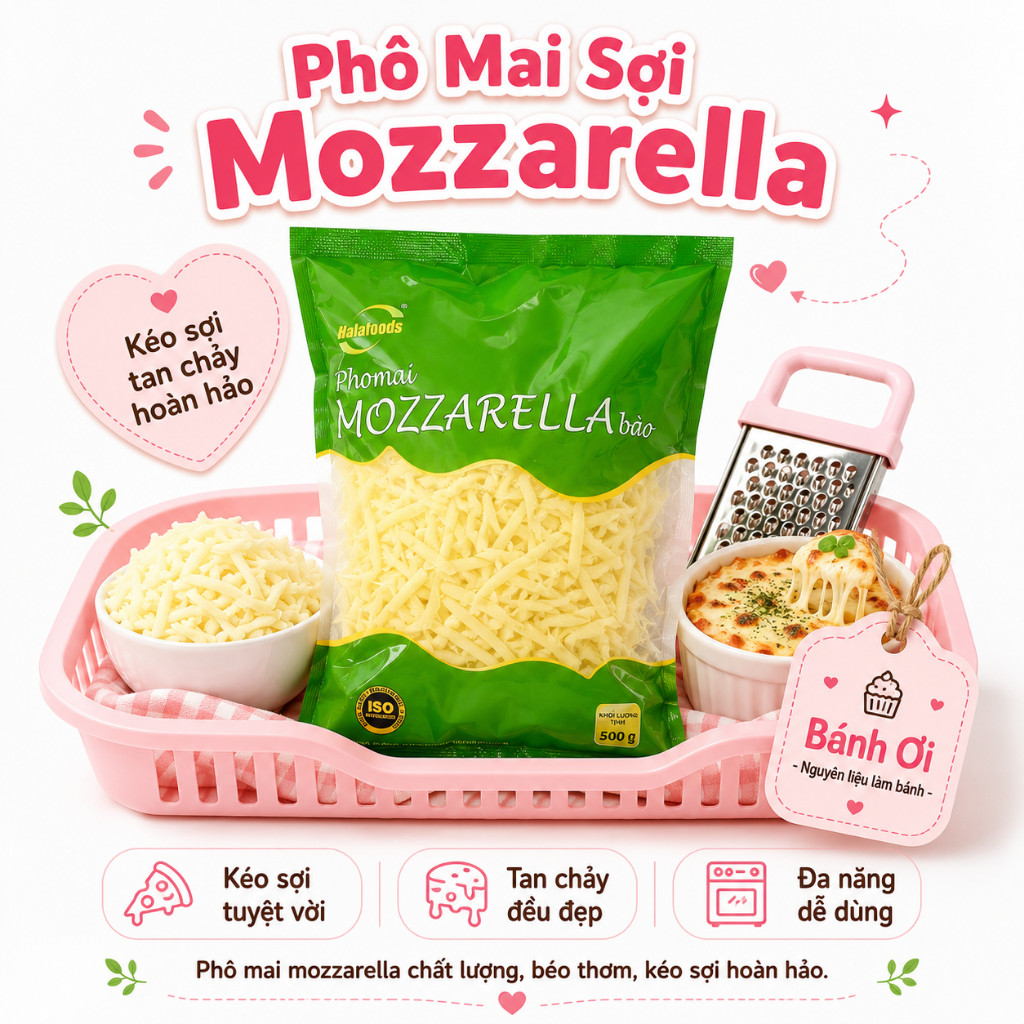 Phô mai bào,  Phô Mai Bào Sợi Mozzarella – Làm Pizza, Bánh Mì, Mì Ý, Gà Phô Mai, Món Nướng
