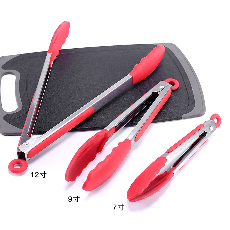 Hàng sẵn có Vận chuyển nhanh BBQ Thịt nướng Tongs 23cm 30cm 40cm Bộ ba mảnh bằng thép không gỉ Silic