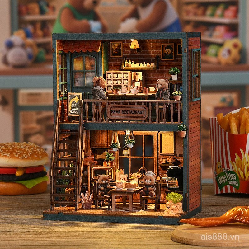 K8KR [Cash commodity and quick delivery]Little Bear Restaurant diy Cottage3d 3D Handmade Assembled B