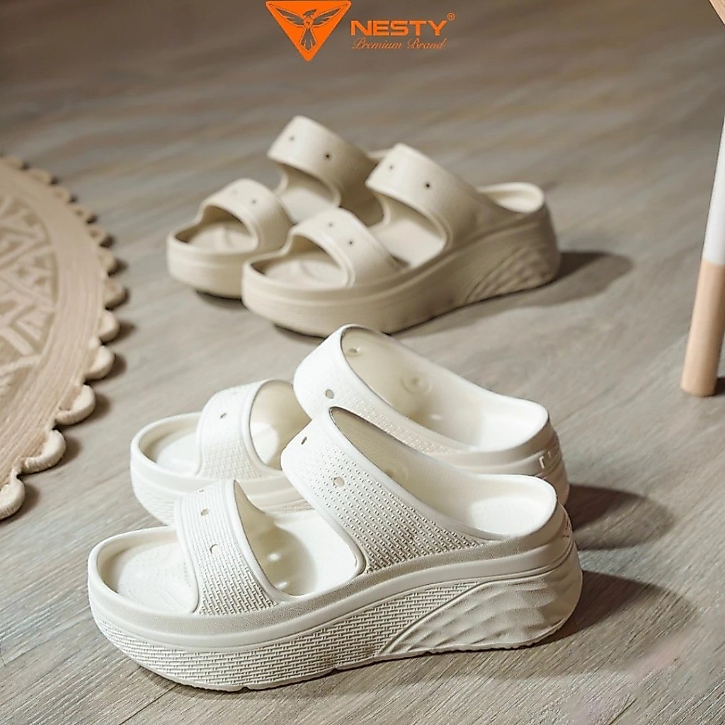 { NE19 Tặng Kèm 12Charm Ngãu Nhiên } Dép Hai Quai Đế Cao 6Cm Hottrend Thời trang Thương Hiệu NESTY