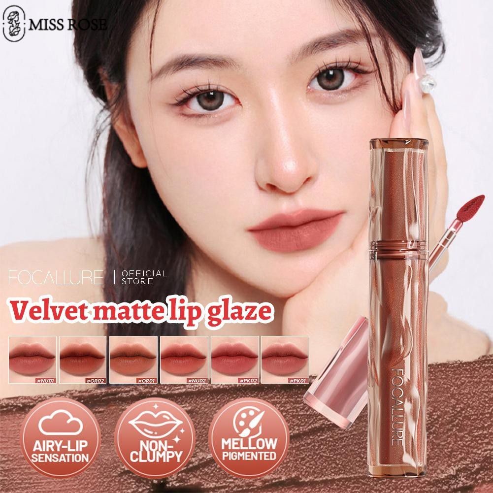 Son Bóng Lì Miss Rose FOCALLURE Lâu Trôi 24h, Chống Nước, Nhẹ, Không Dính Cốc, 6 Màu Trang điểm Môi
