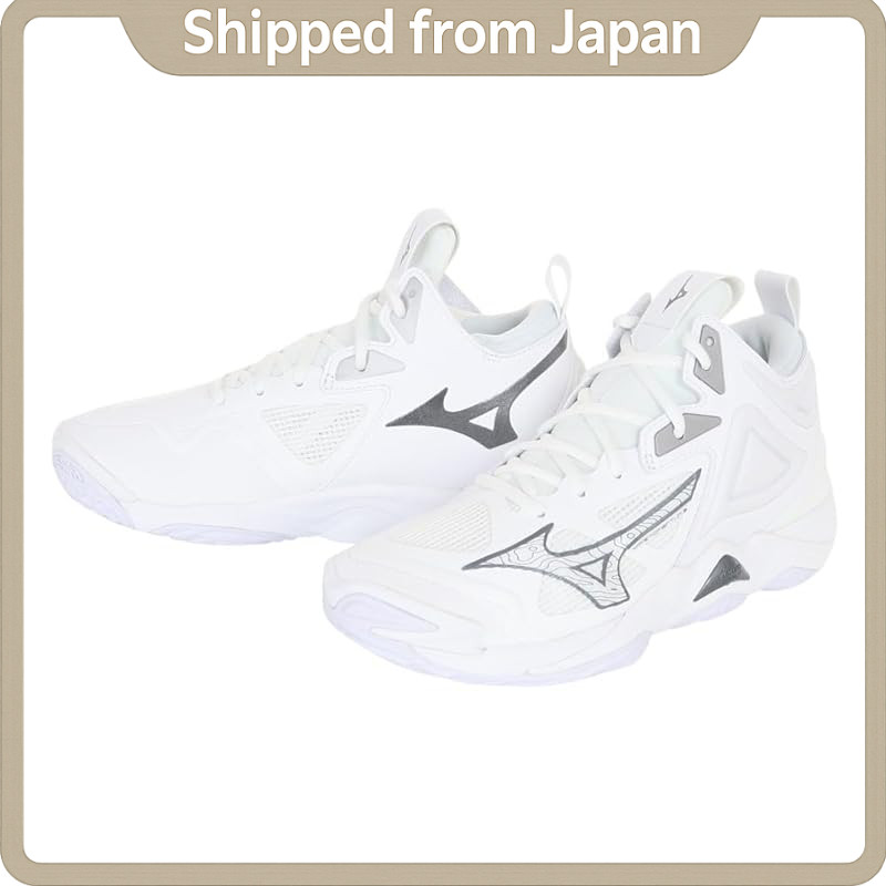 Mizuno Wave Momentum 3 MID Volleyball Shoes - Indoor, Lightweight, Wide Fit - White/Gray/Silver - Va
