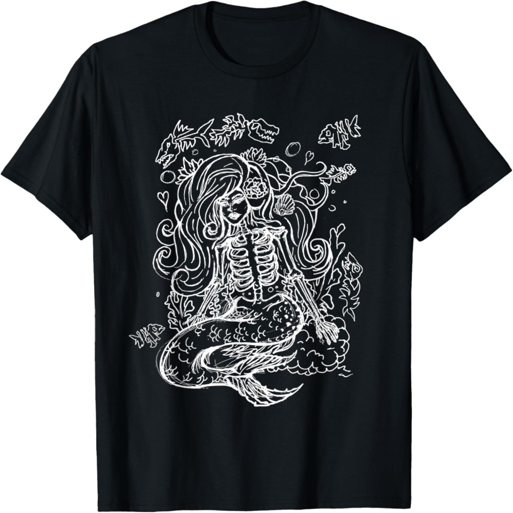 Áo thun Dead Skeletal Mermaid Punk Goth Graphic T-Shirt