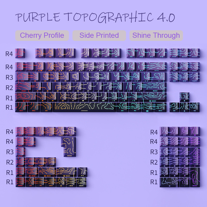 Violet Topographic 4.0 PBT Double Shot Keycaps Cherry Profile Side Print Shine Through Keycaps cho M