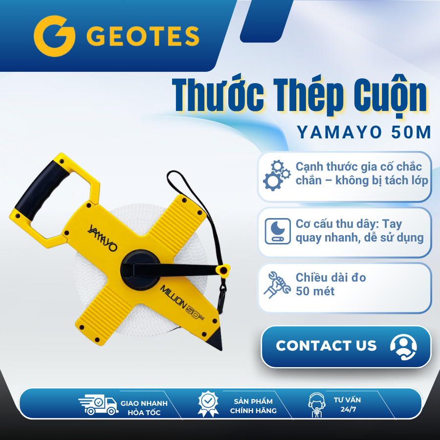 thước thép cuộn sợi thủy tinh YAMAYO 50m | thước dây thép bọc nhựa cao cấp, chống gỉ, chính xác cao