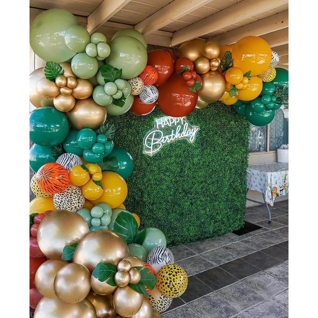 138 chiếc Safari Jungle Balloon Vòng hoa Arch Kit với Sage Green Brown Balloons In hình động vật cho