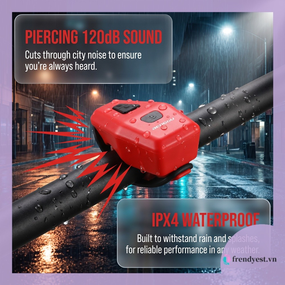 [frendyest.vn] Sừng xe đạp điện tử ABS có báo động chống trộm Chuông sạc USB chống nước cho xe đạp B