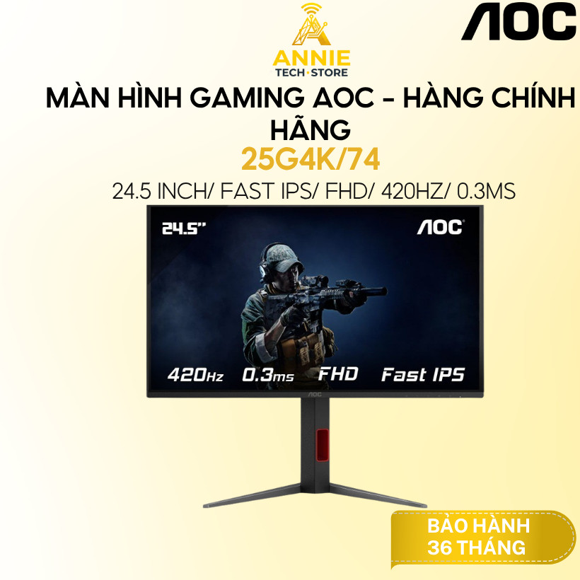 Màn Hình gaming AOC 25G4K/74 24.5 inch (Fast FHD/IPS/420Hz/0.3ms ) - Hàng Chính Hãng
