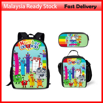 MZ4 1 Bộ / 3 Khối Số Ba Lô Numberblocks Túi Học Sinh Hộp Đựng Bút Chì Bộ Ba Mảnh Trường Học Trẻ Em