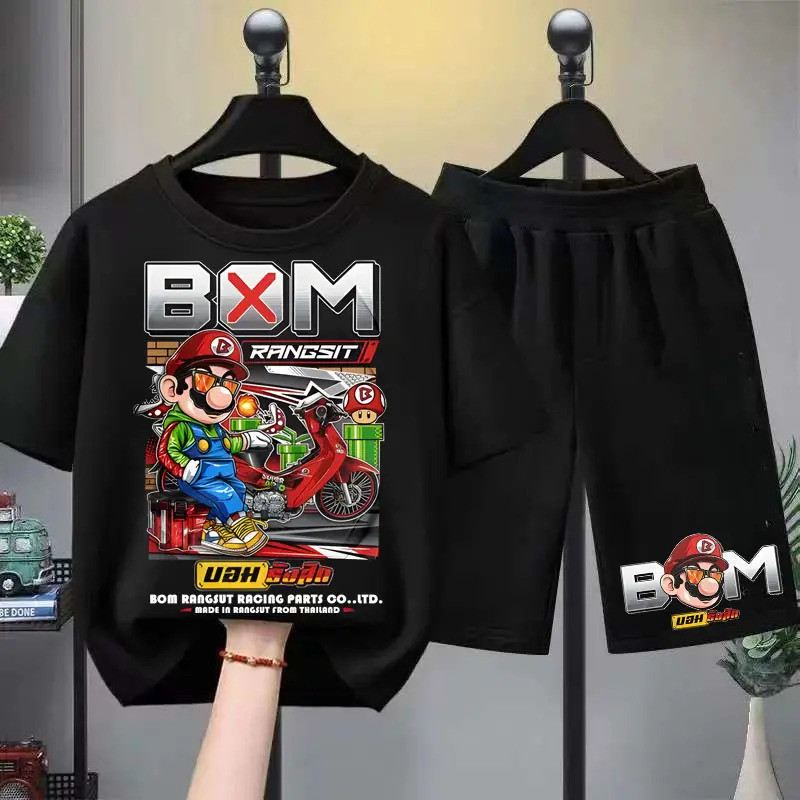 (Giao hàng trong 24 giờ) MiFuk.Kids BMX Racing Quần áo bé trai Thời trang đường phố Họa tiết xe máy 