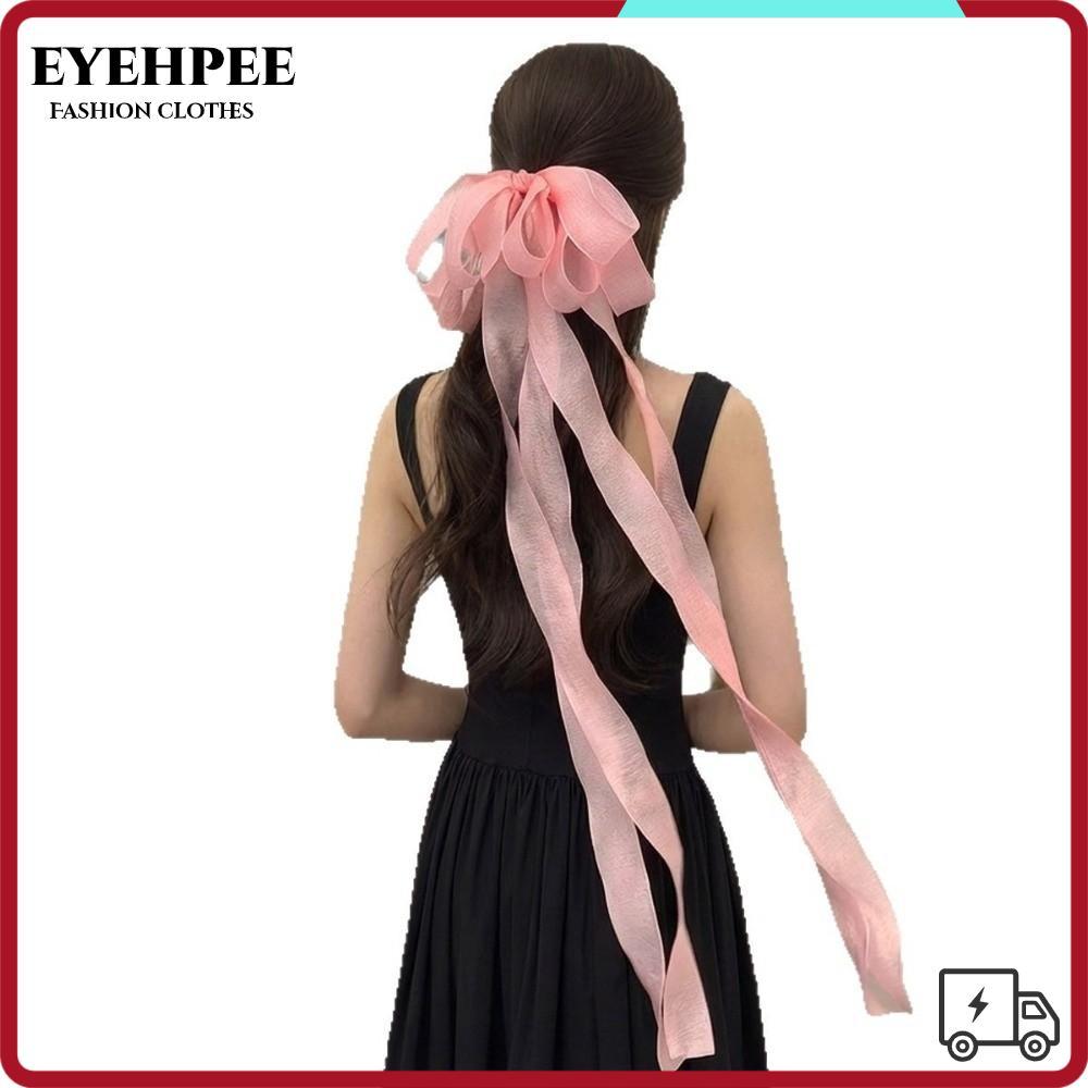 EYEHPEE Barrette, Kẹp tóc nơ dài cổ điển cỡ lớn, Phụ kiện tóc Lưới ruy băng lưới Barrette Top Kẹp tó