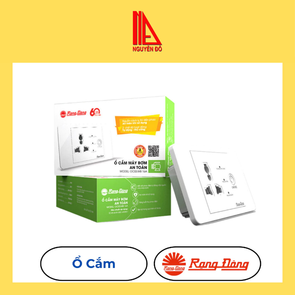Ổ cắm máy bơm an toàn Rạng Đông, Model: OC03.MB 16A